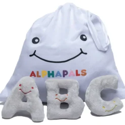 Alphabet Mini Plush Set - Dove Grey Letters with White Drawstring Bag