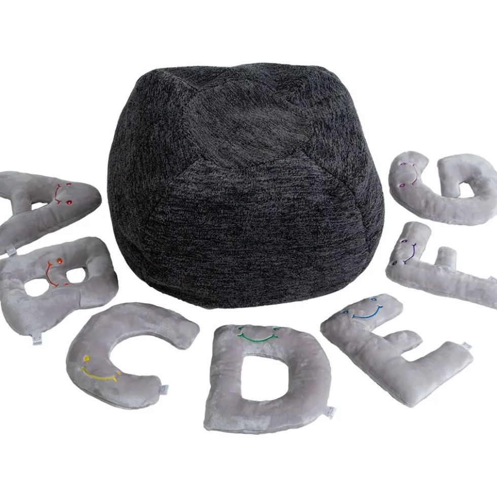 Alphabet Plush Mini Set - Dove Grey Letters with Dark Grey Bag