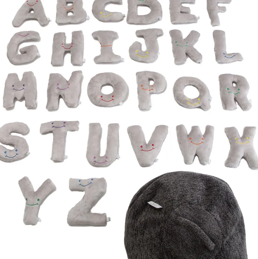 Alphabet Plush Mini Set - Dove Grey Letters with Dark Grey Bag