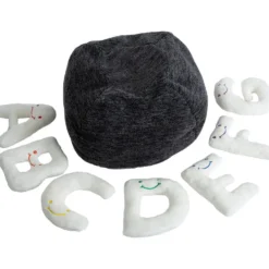 Alphabet Plush Set - Cream Letters with Dark Grey Bag