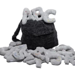 Alphabet Plush Set - Dove Grey Letters with Dark Grey Backpack