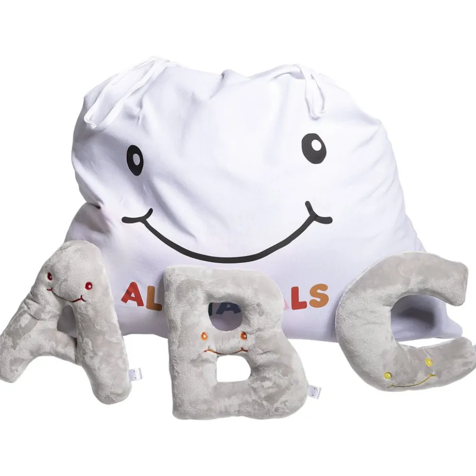 Alphabet Plush Set - Dove Grey Letters with White Drawstring Bag