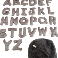Alphabet Plush Set - Rhino Grey Letters with Dark Grey Bag