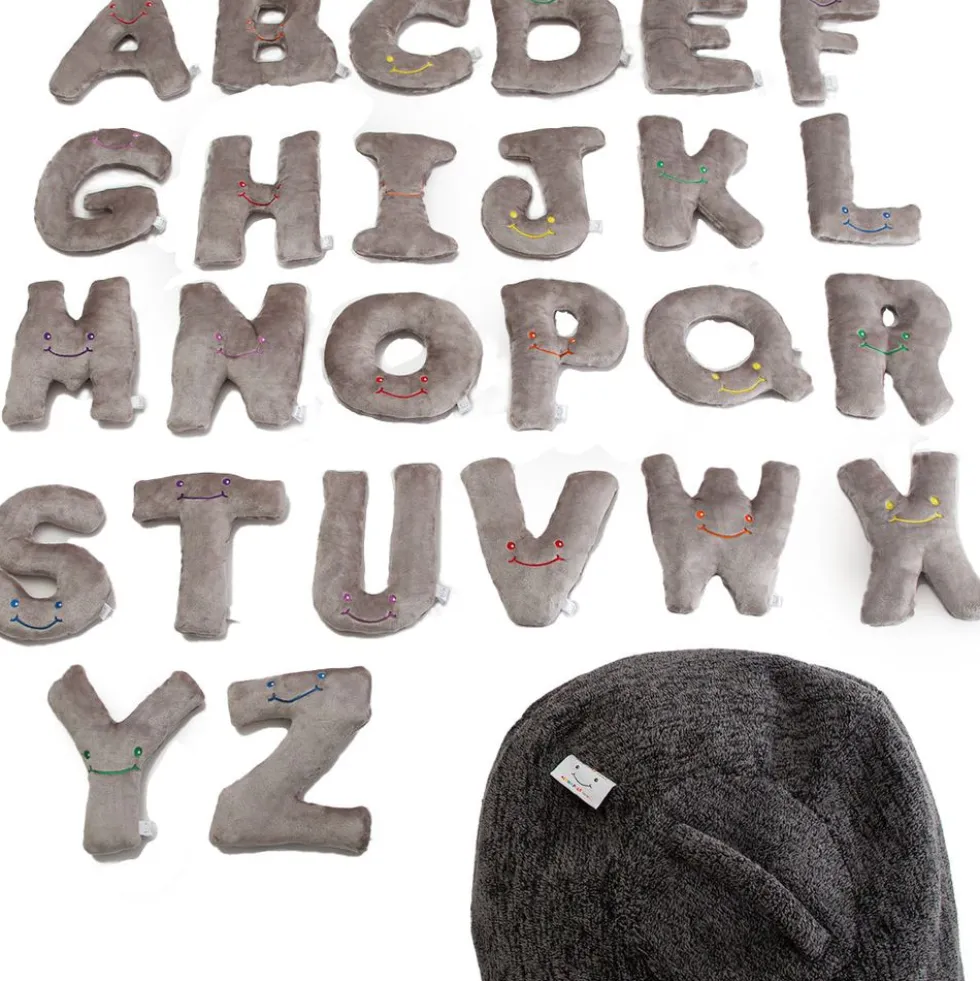 Alphabet Plush Set - Rhino Grey Letters with Dark Grey Bag