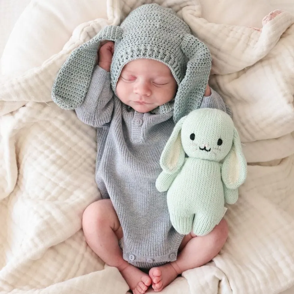 7" Baby Bunny (Mint) Hand-Knit Doll