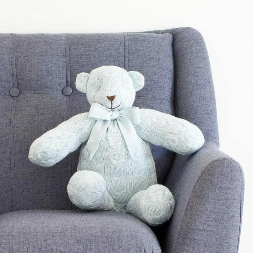Blue Cable Knit Plush Teddy Bear