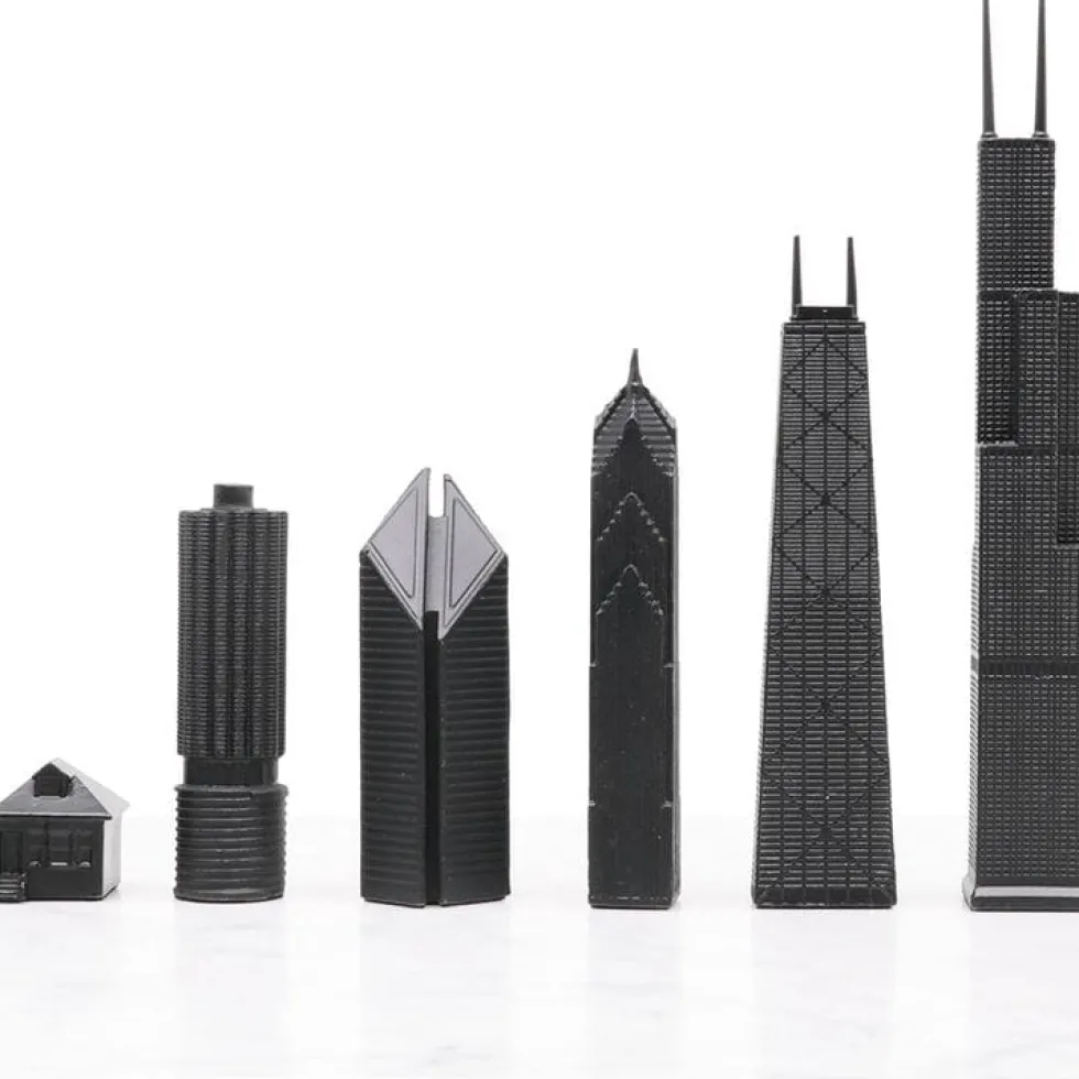 Chicago Edition Stainless Steel Chess Set with Marble Hatch Board