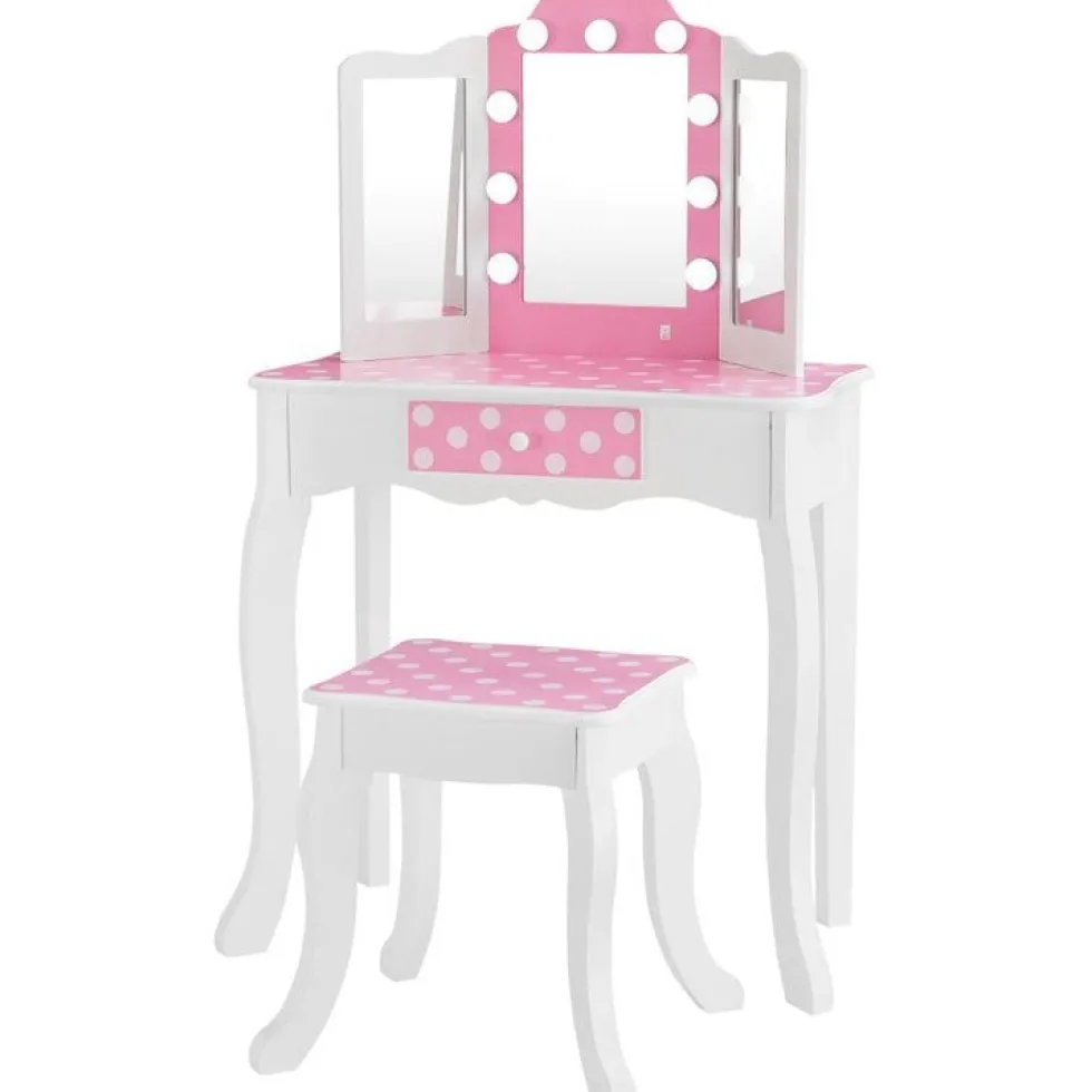 Fantasy Fields Gisele Polka Dot Kids Vanity Table & Stool with LED