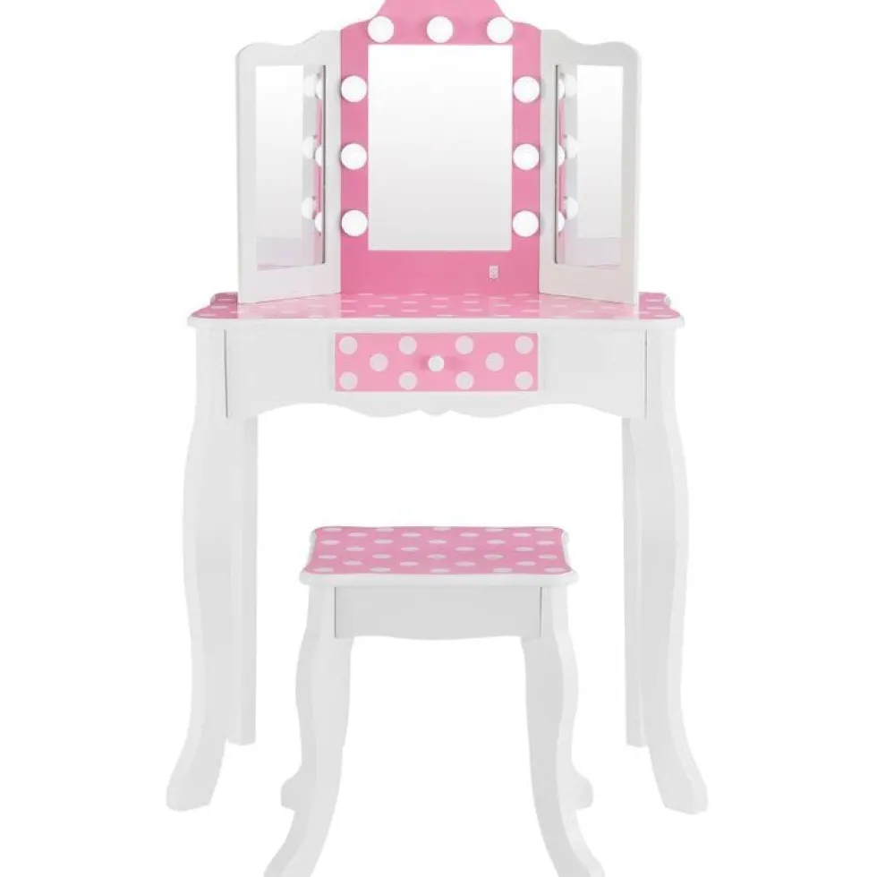 Fantasy Fields Gisele Polka Dot Kids Vanity Table & Stool with LED