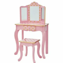 Gisele Polka Dot Vanity with Mirror & Stool - Pink