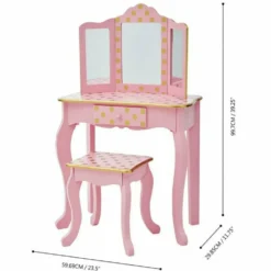 Gisele Polka Dot Vanity with Mirror & Stool - Pink