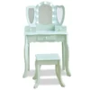 Heart Glow Wooden Vanity Set with LED Lights Mirror & Stool - Sage Green