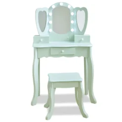 Heart Glow Wooden Vanity Set with LED Lights Mirror & Stool - Sage Green