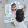 Heart Glow Wooden Vanity Set with LED Lights Mirror & Stool - Blue