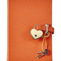Heart Lock Journal in Orange Saffiano Leather