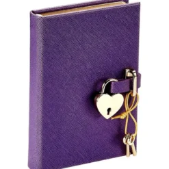 Heart Lock Journal in Purple Saffiano Leather
