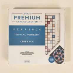3-in-1 Premium Game Collection Scrabble Trivial Pursuit and Cribbage