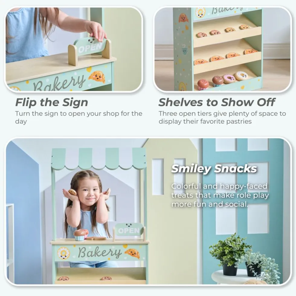 Jolly Pals Wooden Bakery Stand with 12 Pastry Pieces