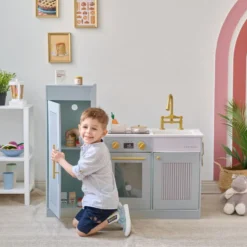 Little Chef Chester Wooden Play Kitchen with Large Fridge & Sink - Blue