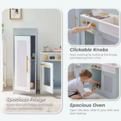 Little Chef Chester Wooden Play Kitchen with Large Fridge & Sink - Blue
