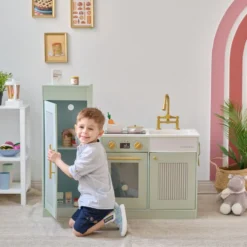 Little Chef Chester Wooden Play Kitchen with Large Fridge & Sink - Green