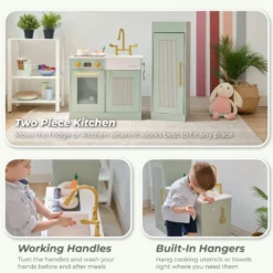 Little Chef Chester Wooden Play Kitchen with Large Fridge & Sink - Green
