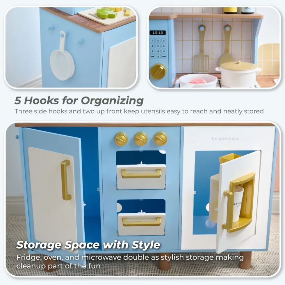 Little Chef Hampton Wooden Play Kitchen with Ice Dispenser & Sink - Blue