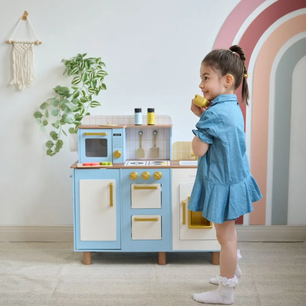 Little Chef Hampton Wooden Play Kitchen with Ice Dispenser & Sink - Blue