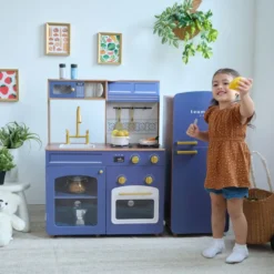 Little Chef Normandy Wooden Play Kitchen with Modular Fridge & Sink - Blue