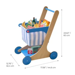 Little Helper Mr. Fresh Wooden Shopping Cart with 13 Grocery Accessories - Blue