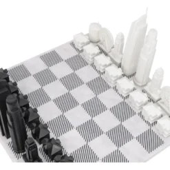 Los Angeles Edition Acrylic Chess Set with Marble Hatch Board