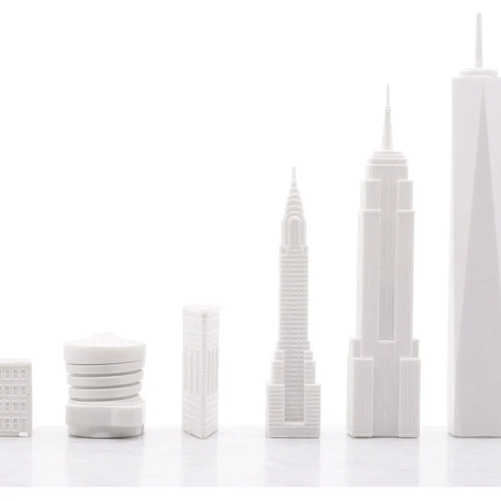 New York City Edition Acrylic Chess Set with Marble Hatch Board