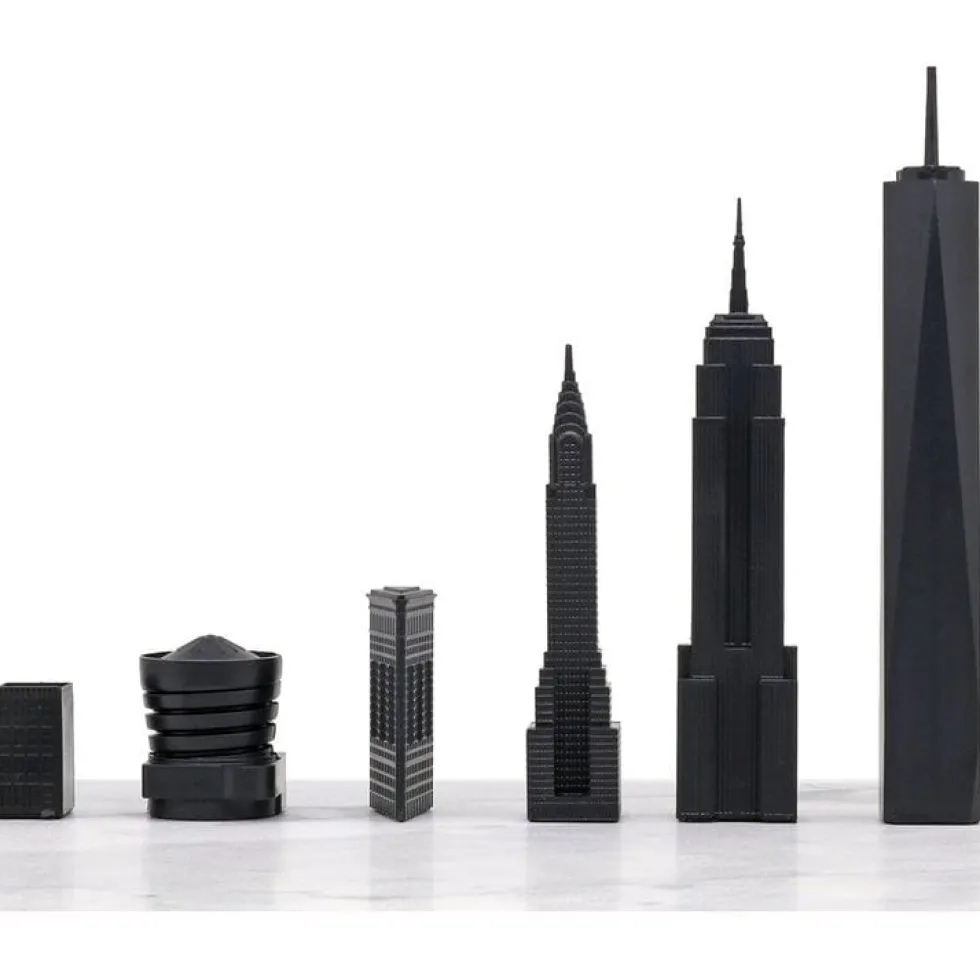 New York City Edition Acrylic Chess Set with Marble Hatch Board
