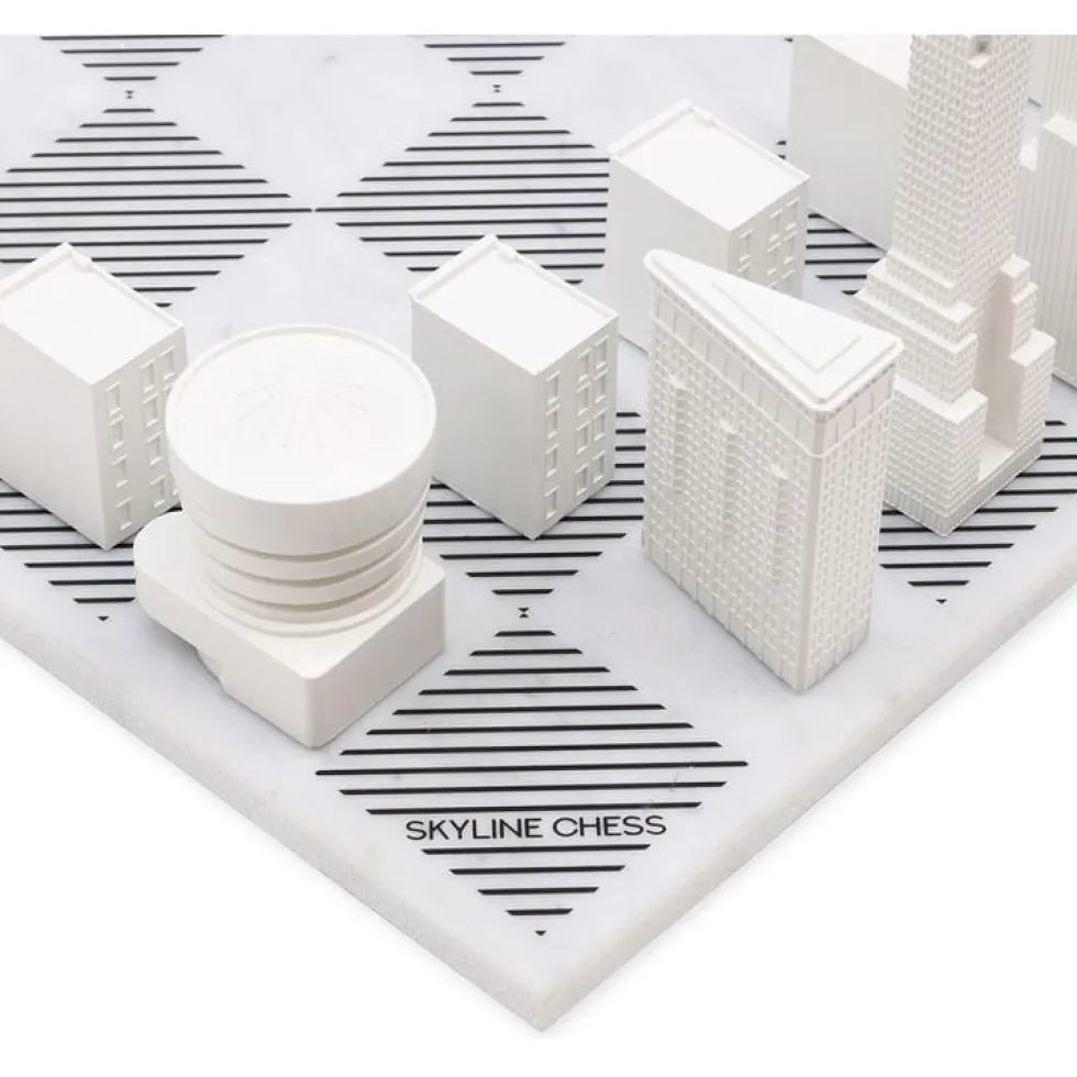 New York City Edition Acrylic Chess Set with Marble Hatch Board