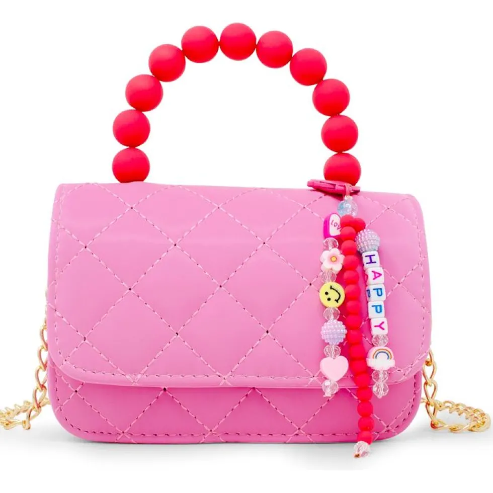 Pearl Handle Message Charm Handbag - Hot Pink
