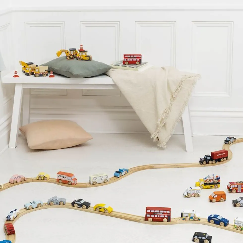 7 Piece Wood Construction Toy Cars, Trucks & Diggers Set