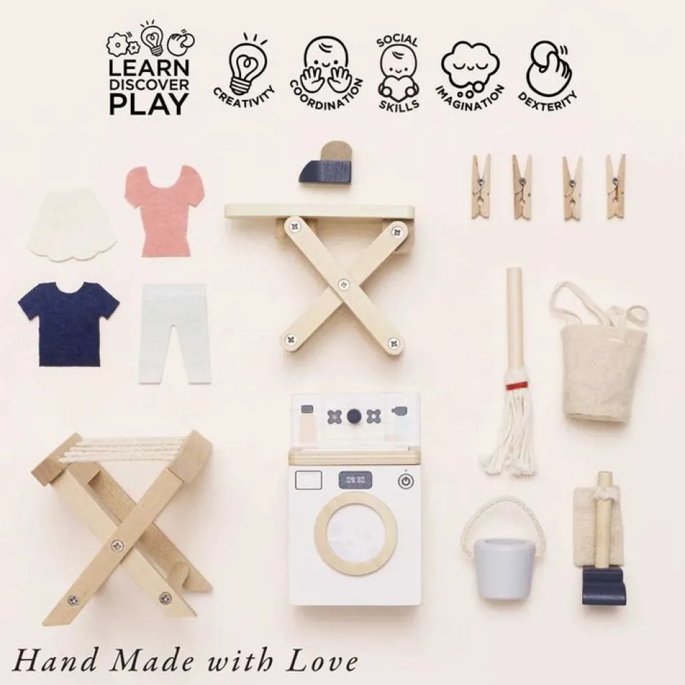 16 Piece Wooden Dollhouse Laundry Room Set