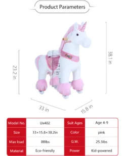 Pink Model U Ride-On Unicorn - 3-4 Years