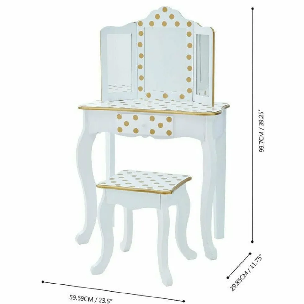 Polka Dot Gisele Play Vanity Set - White/Gold