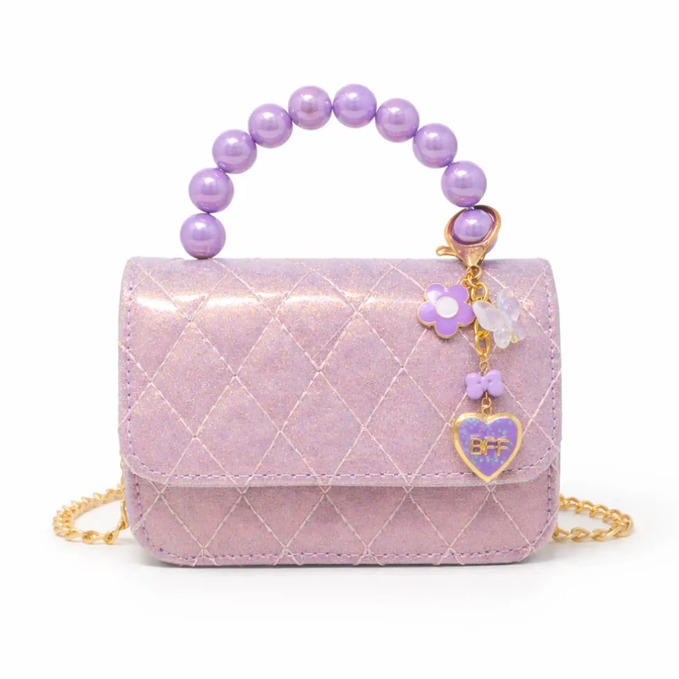 Quilted BFF Blossom Pearl Handle Handbag - Purple