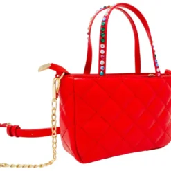 Quilted Rhinestone Tote Bag - Red