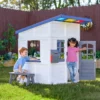 Rainbow Shade Wooden Playhouse with Kitchen, Flower Box & Bench - White
