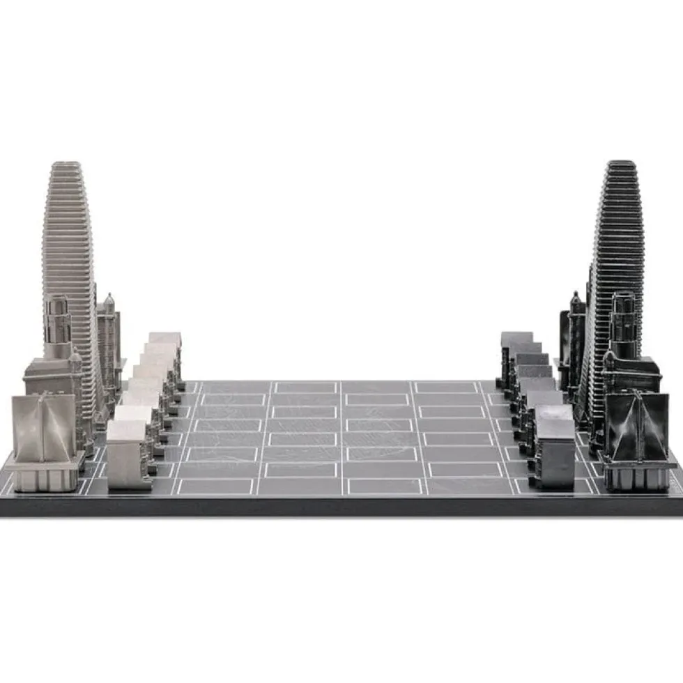 San Francisco Edition Stainless Steel Chess Set with Wood Map Board