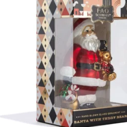Santa & Teddy Bear Glass Ornament
