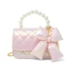 Shiny Quilted Fluffy Bow Handbag - Pink