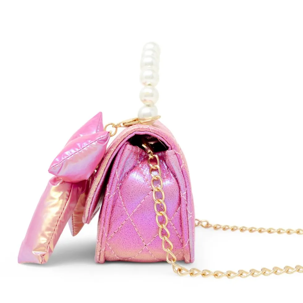 Shiny Quilted Fluffy Bow Handbag - Hot Pink