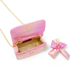 Shiny Quilted Fluffy Bow Handbag - Hot Pink