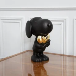 Snoopy Matte Black Figure with Chrome Gold Heart - 21.6