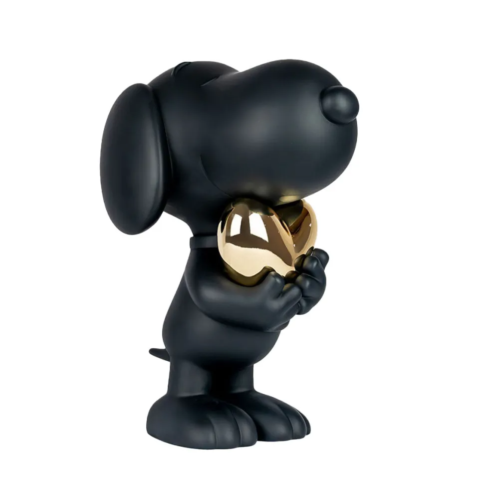 Snoopy Matte Black Figure with Chrome Gold Heart - 21.6"