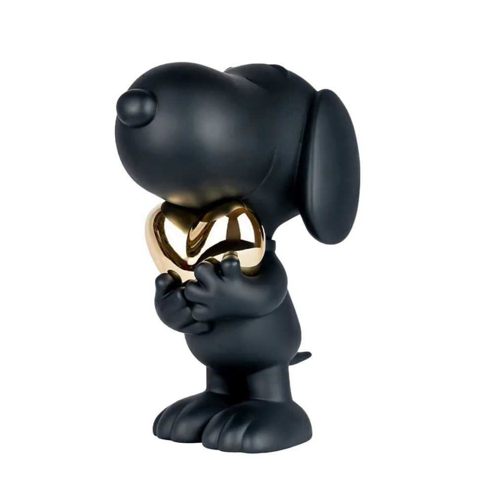 Snoopy Matte Black Figure with Chrome Gold Heart - 21.6"
